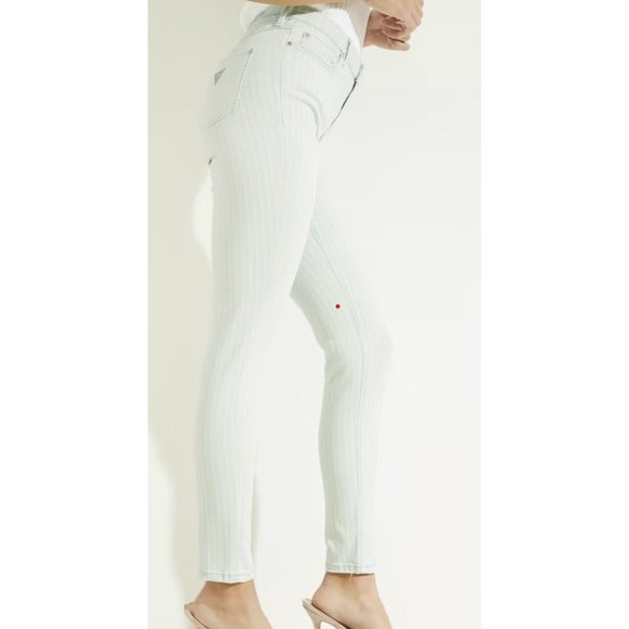 Women's Guess 1981 Skinny High Rise Vintage Aqua Striped Jeans Size 26*29, NWT - Picture 1 of 9